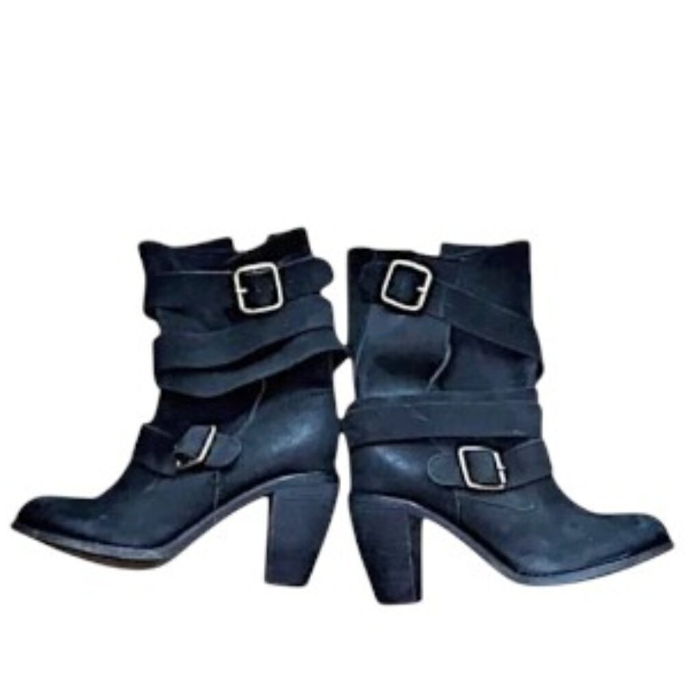Jeffrey Campbell Black Double Strap Moto Boots Size 7